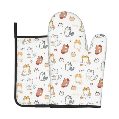 Kaķu cepeškrāsns dūraiņi un katlu turētāji, mirdzoši zeltaini plaisātas līnijas, karstumizturīgi, neslīdoši cepeškrāsns cimdu spilventiņi gatavošanai cepšanai grila komplekts