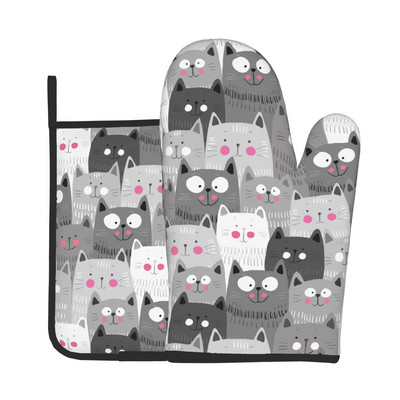 Kaķu cepeškrāsns dūraiņi un katlu turētāji, mirdzoši zeltaini plaisātas līnijas, karstumizturīgi, neslīdoši cepeškrāsns cimdu spilventiņi gatavošanai cepšanai grila komplekts