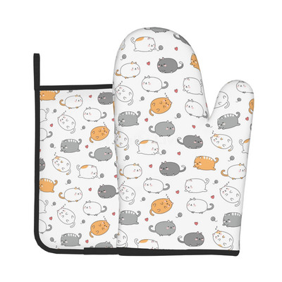 Kaķu cepeškrāsns dūraiņi un katlu turētāji, mirdzoši zeltaini plaisātas līnijas, karstumizturīgi, neslīdoši cepeškrāsns cimdu spilventiņi gatavošanai cepšanai grila komplekts