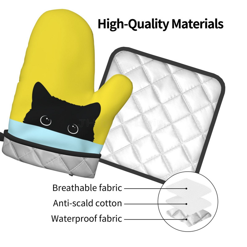 Kaķu cepeškrāsns dūraiņi un katlu turētāji, mirdzoši zeltaini plaisātas līnijas, karstumizturīgi, neslīdoši cepeškrāsns cimdu spilventiņi gatavošanai cepšanai grila komplekts