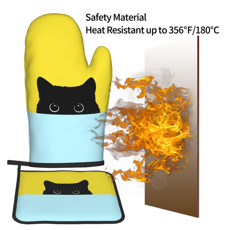 Kaķu cepeškrāsns dūraiņi un katlu turētāji, mirdzoši zeltaini plaisātas līnijas, karstumizturīgi, neslīdoši cepeškrāsns cimdu spilventiņi gatavošanai cepšanai grila komplekts