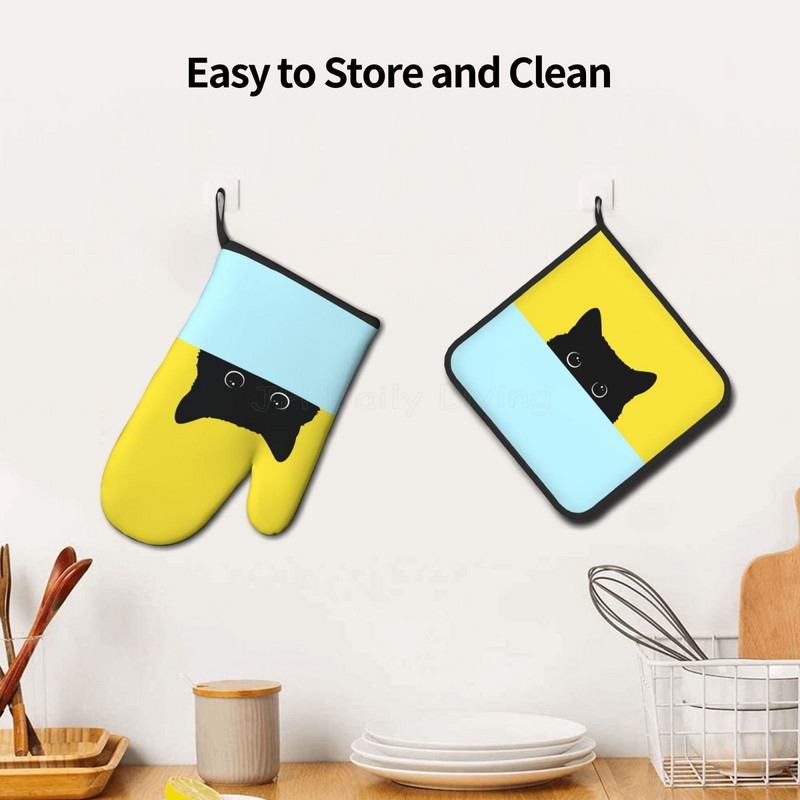 Kaķu cepeškrāsns dūraiņi un katlu turētāji, mirdzoši zeltaini plaisātas līnijas, karstumizturīgi, neslīdoši cepeškrāsns cimdu spilventiņi gatavošanai cepšanai grila komplekts