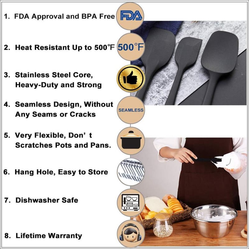 LMETJMA 6 részes szilikon spatula készlet tapadásmentes, hőálló lapátforgató főzéshez sütéshez Keverő sütőeszközök KC0320