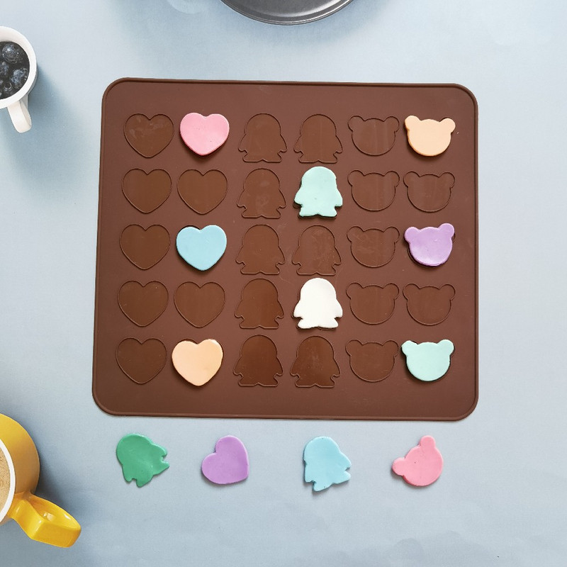 Silikonska DIY podloga za pečenje kolača 30 udubljenih kolača od tijesta za kolače Macaron Mat Medvjed Pingvin u obliku srca Kalup za pečenje Podmetač