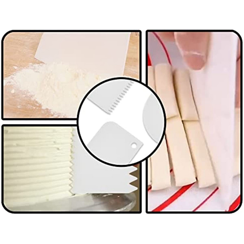 3 vnt tešlos grandiklio rinkinys plastikinės kortelės dantytos mentele torto grandiklio tekstūros pastos mentelė virtuvės kepimo krašto dekoravimui tortui