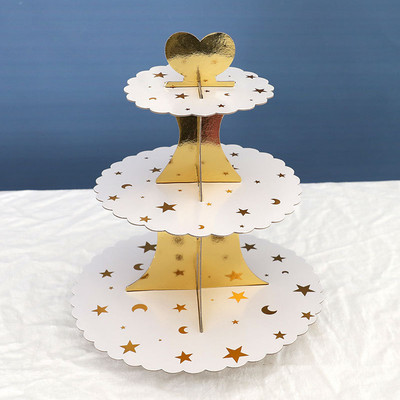 Karsts 3 slāņu cupcake deserta papīra statīva turētājs Displeja plaukts Dzimšanas dienas kāzu ballītes piederumi Zelts sudrabs