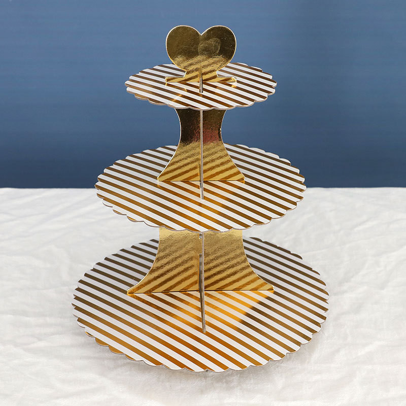 Karsts 3 slāņu cupcake deserta papīra statīva turētājs Displeja plaukts Dzimšanas dienas kāzu ballītes piederumi Zelts sudrabs