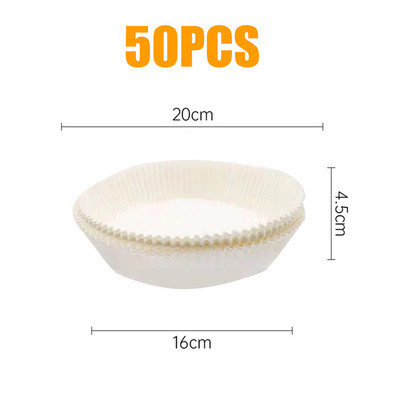 50/100 gab Gaisa cepeškrāsns cepešpapīrs bārbekjū šķīvīm, apaļš cepeškrāsns pannas paliktnis 16/20 cm AirFryer eļļas necaurlaidīgs vienreizējās lietošanas papīra ieliktnis
