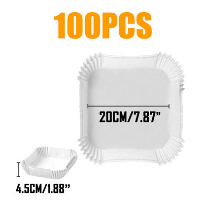 50/100 gab Gaisa cepeškrāsns cepešpapīrs bārbekjū šķīvīm, apaļš cepeškrāsns pannas paliktnis 16/20 cm AirFryer eļļas necaurlaidīgs vienreizējās lietošanas papīra ieliktnis
