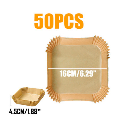 50/100 gab Gaisa cepeškrāsns cepešpapīrs bārbekjū šķīvīm, apaļš cepeškrāsns pannas paliktnis 16/20 cm AirFryer eļļas necaurlaidīgs vienreizējās lietošanas papīra ieliktnis