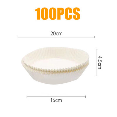 50/100 gab Gaisa cepeškrāsns cepešpapīrs bārbekjū šķīvīm, apaļš cepeškrāsns pannas paliktnis 16/20 cm AirFryer eļļas necaurlaidīgs vienreizējās lietošanas papīra ieliktnis