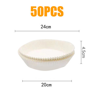 50/100 gab Gaisa cepeškrāsns cepešpapīrs bārbekjū šķīvīm, apaļš cepeškrāsns pannas paliktnis 16/20 cm AirFryer eļļas necaurlaidīgs vienreizējās lietošanas papīra ieliktnis