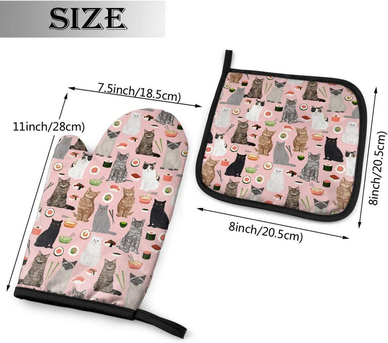 Sushi Kawaii Cat cepeškrāsns dūraiņi un katlu turētāji karstumizturīgi cepeškrāsns cimdi virtuvē drošai gatavošanai cepšanai grilēšanai