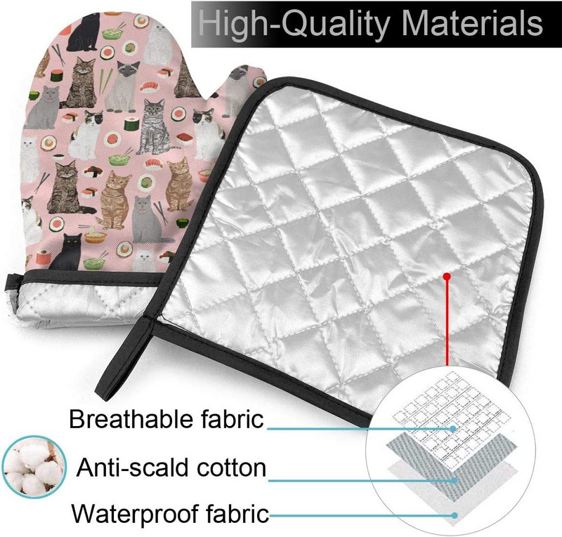 Sushi Kawaii Cat cepeškrāsns dūraiņi un katlu turētāji karstumizturīgi cepeškrāsns cimdi virtuvē drošai gatavošanai cepšanai grilēšanai