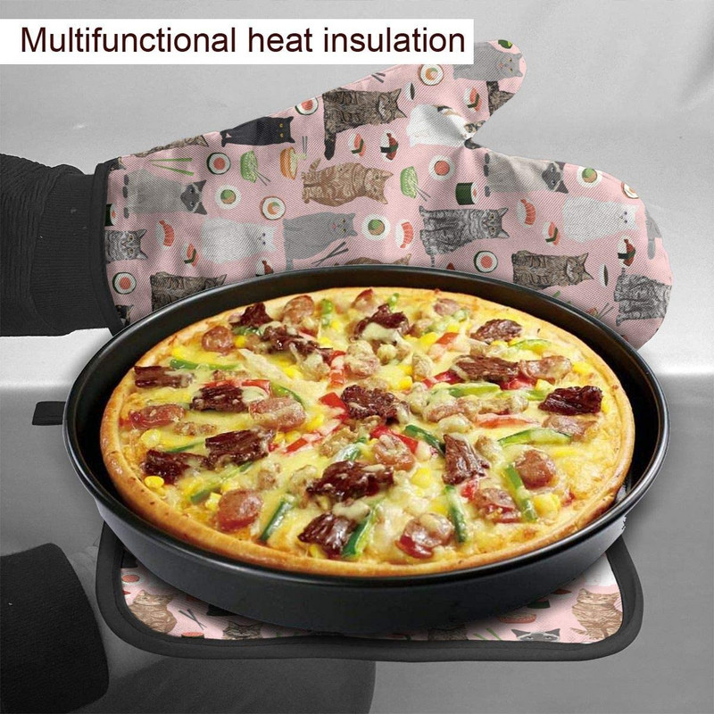 Sushi Kawaii Cat cepeškrāsns dūraiņi un katlu turētāji karstumizturīgi cepeškrāsns cimdi virtuvē drošai gatavošanai cepšanai grilēšanai