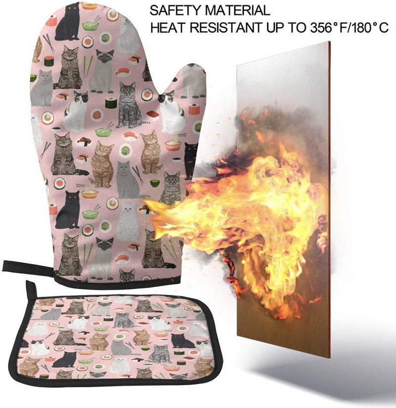 Sushi Kawaii Cat cepeškrāsns dūraiņi un katlu turētāji karstumizturīgi cepeškrāsns cimdi virtuvē drošai gatavošanai cepšanai grilēšanai