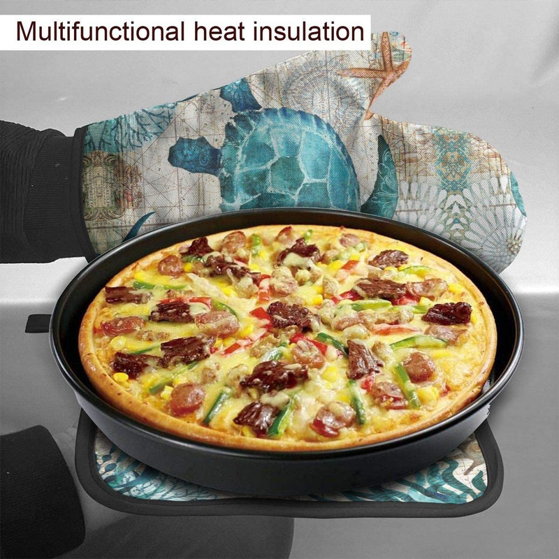 Jūras dzīvības tēma Jūras bruņurupuča karstumizturīgi karstās cepeškrāsns dūraiņi un katlu turētāji Cepeškrāsns cimdi BBQ gatavošanai Cepšanai Grilēšanai