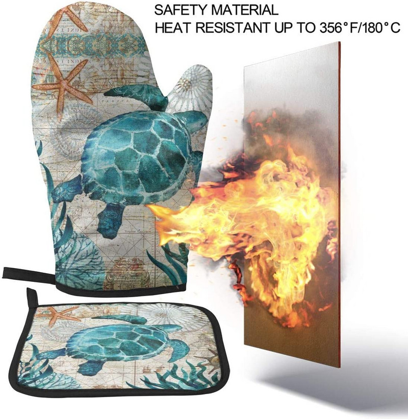 Jūras dzīvības tēma Jūras bruņurupuča karstumizturīgi karstās cepeškrāsns dūraiņi un katlu turētāji Cepeškrāsns cimdi BBQ gatavošanai Cepšanai Grilēšanai