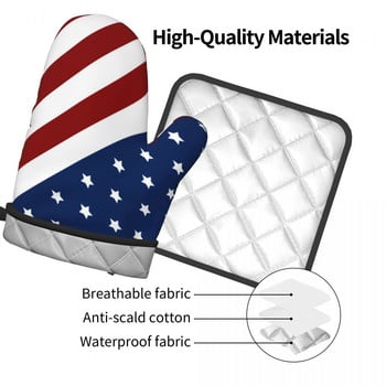 American Flag 2 τμχ Hot Pad Mitt Patriotic Flag Star Design Γάντια μαγειρικής ψησίματος Γάντια κουζίνας Φριτέζα αέρα Ανθεκτικό στη θερμότητα Σετ γάντια φούρνου