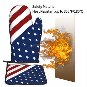 American Flag 2 τμχ Hot Pad Mitt Patriotic Flag Star Design Γάντια μαγειρικής ψησίματος Γάντια κουζίνας Φριτέζα αέρα Ανθεκτικό στη θερμότητα Σετ γάντια φούρνου