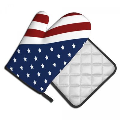 American Flag 2 τμχ Hot Pad Mitt Patriotic Flag Star Design Γάντια μαγειρικής ψησίματος Γάντια κουζίνας Φριτέζα αέρα Ανθεκτικό στη θερμότητα Σετ γάντια φούρνου