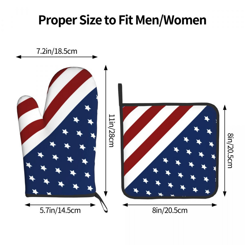 Amerikas karogs 2gab. Mitt Hot Pad Patriotic Flag Star Design Cepšana Ēdienu gatavošana Virtuves cimdi Gaisa frier karstumizturīgi cepeškrāsns dūraiņu komplekts