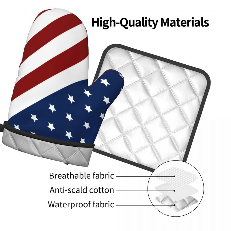 Amerikas karogs 2gab. Mitt Hot Pad Patriotic Flag Star Design Cepšana Ēdienu gatavošana Virtuves cimdi Gaisa frier karstumizturīgi cepeškrāsns dūraiņu komplekts