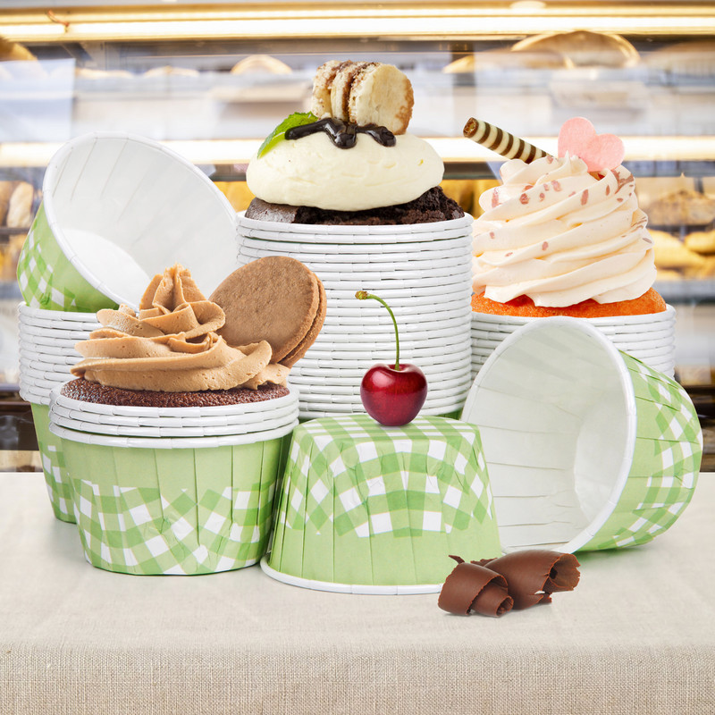50gab. Rozā zaļa rūtainā kēksiņu ieliktņa cepšanas krūzīte kāzām Baby Shower Party Mafins cupcake papīra glāzītes.