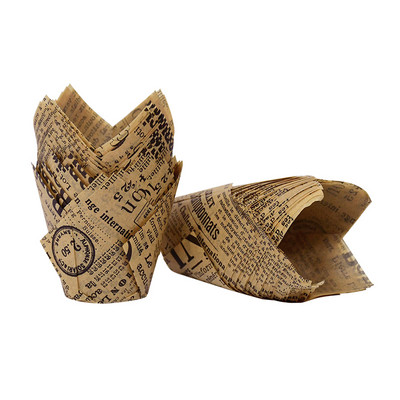 50gab Avīzes stila cupcake laineris cepšanas krūze kāzu ballītei kasetes Tulpju mafinu kēksu papīra glāze Eļļas necaurlaidīgs kūku iesaiņojums