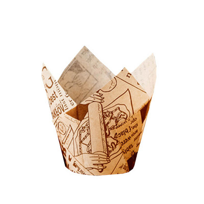 50gab Avīzes stila cupcake laineris cepšanas krūze kāzu ballītei kasetes Tulpju mafinu kēksu papīra glāze Eļļas necaurlaidīgs kūku iesaiņojums