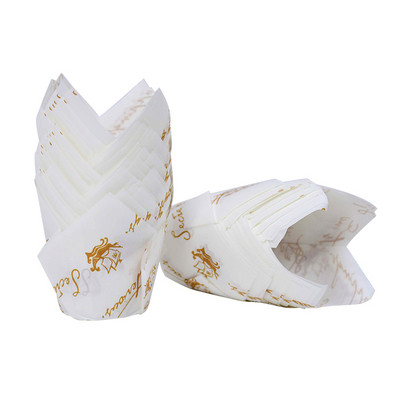 50gab Avīzes stila cupcake laineris cepšanas krūze kāzu ballītei kasetes Tulpju mafinu kēksu papīra glāze Eļļas necaurlaidīgs kūku iesaiņojums