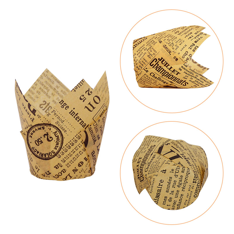 50gab Avīzes stila cupcake laineris cepšanas krūze kāzu ballītei kasetes Tulpju mafinu kēksu papīra glāze Eļļas necaurlaidīgs kūku iesaiņojums