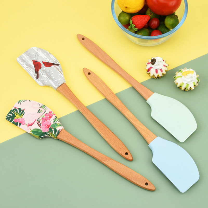 Konyhai szilikon tortakrém spatula fa nyelű vaj csokoládé mixer hőálló tészta kaparó sütő dekorációs eszközök