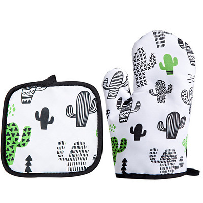 Tuksneša kaktusa apdruka virtuves cepeškrāsns dūraiņi cimdu spilventiņi mikroviļņu krāsns pretkarstuma izolācijas paklājiņš rūtains BBQ ēdiens cepšanas rīki aksesuāri dekori