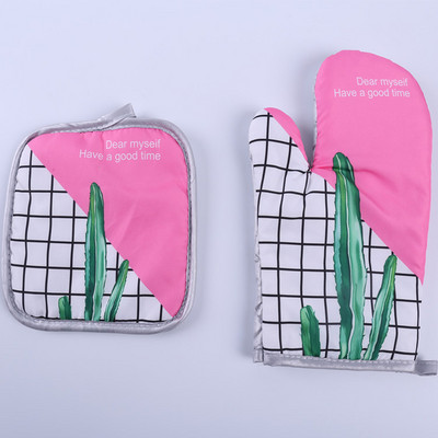 Tuksneša kaktusa apdruka virtuves cepeškrāsns dūraiņi cimdu spilventiņi mikroviļņu krāsns pretkarstuma izolācijas paklājiņš rūtains BBQ ēdiens cepšanas rīki aksesuāri dekori