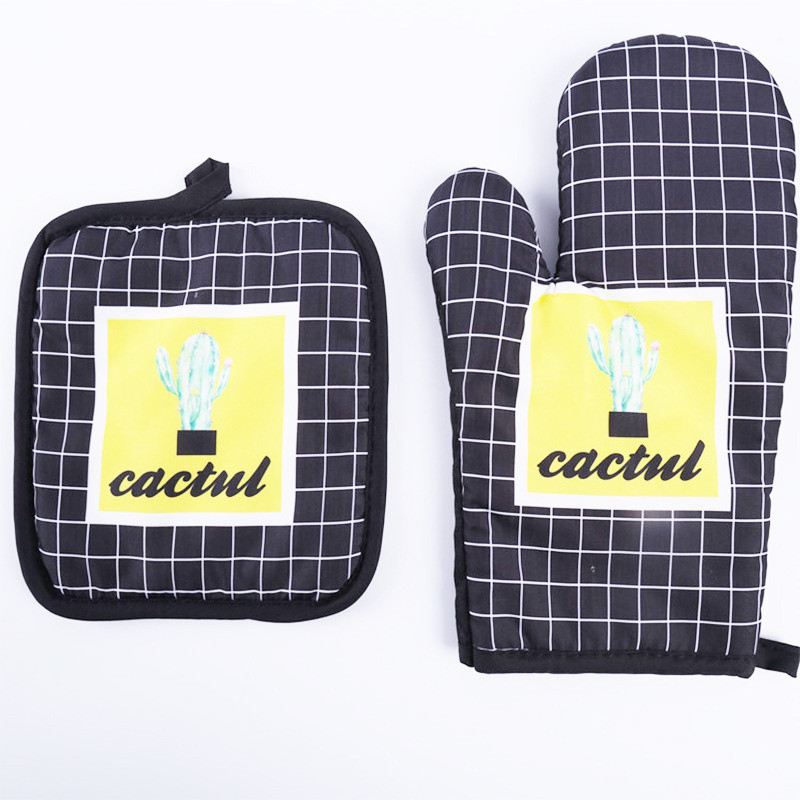 Tuksneša kaktusa apdruka virtuves cepeškrāsns dūraiņi cimdu spilventiņi mikroviļņu krāsns pretkarstuma izolācijas paklājiņš rūtains BBQ ēdiens cepšanas rīki aksesuāri dekori