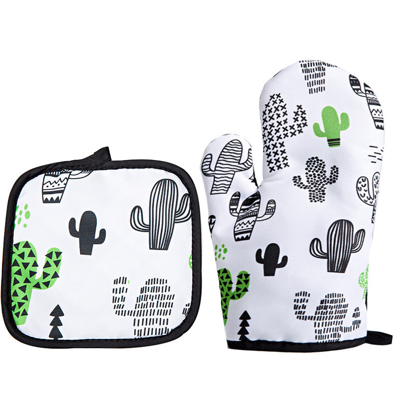 Tuksneša kaktusa apdruka virtuves cepeškrāsns dūraiņi cimdu spilventiņi mikroviļņu krāsns pretkarstuma izolācijas paklājiņš rūtains BBQ ēdiens cepšanas rīki aksesuāri dekori