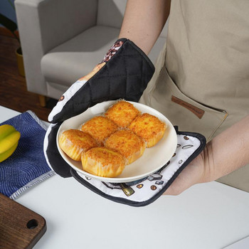 Αντιζευκτικό Αντιολισθητικό βαμβακερό Γάντια φούρνου μικροκυμάτων κουζίνας Γάντια φούρνου ψησίματος μπάρμπεκιου Pothholders με θήκη για κατσαρόλα δύο τεμαχίων