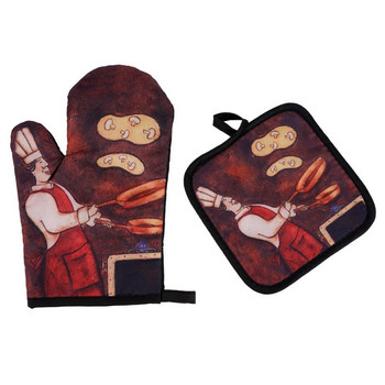 Αντιζευκτικό Αντιολισθητικό βαμβακερό Γάντια φούρνου μικροκυμάτων κουζίνας Γάντια φούρνου ψησίματος μπάρμπεκιου Pothholders με θήκη για κατσαρόλα δύο τεμαχίων