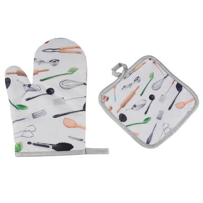 Forrázásgátló csúszásmentes pamut konyhai sütés mikrohullámú sütő kesztyű sütés BBQ edényfogók sütőkesztyű edényfogóval kétrészes