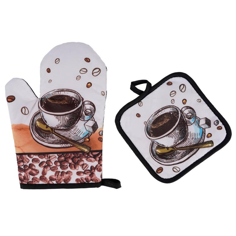 Forrázásgátló csúszásmentes pamut konyhai sütés mikrohullámú sütő kesztyű sütés BBQ edényfogók sütőkesztyű edényfogóval kétrészes