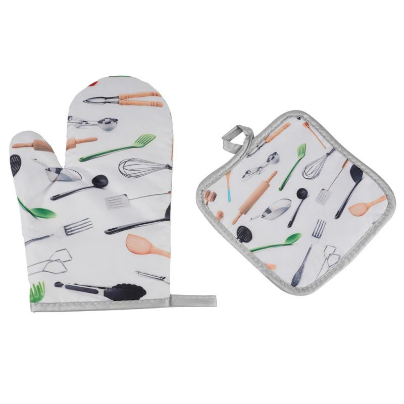 Forrázásgátló csúszásmentes pamut konyhai sütés mikrohullámú sütő kesztyű sütés BBQ edényfogók sütőkesztyű edényfogóval kétrészes