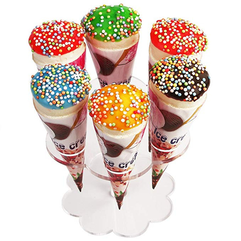 6/8/16 caurumi Akrila saldējuma konusa turētāja statīvs caurspīdīgs displejs mājas ballītei virtuves statīvs atkārtoti lietojami cepšanas rīki aksesuāri