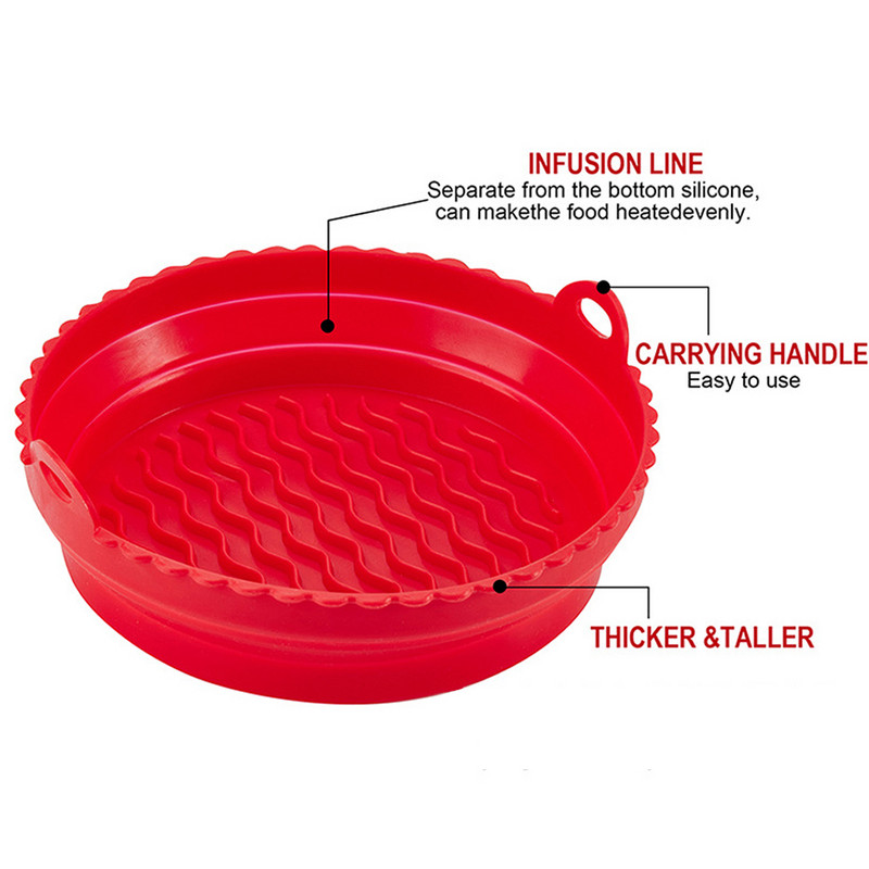 Virtuves gaisa fritieris Silikona čaulas Atkārtoti lietojams gaisa cepšanas katls Saliekams Bļods Grozs Apaļš Karstumizturīgs Gaisa Fryer Cepeškrāsns piederumi