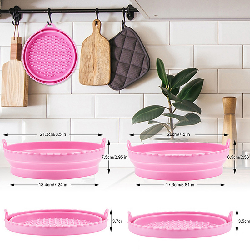 Virtuves gaisa fritieris Silikona čaulas Atkārtoti lietojams gaisa cepšanas katls Saliekams Bļods Grozs Apaļš Karstumizturīgs Gaisa Fryer Cepeškrāsns piederumi