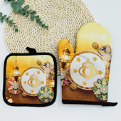 Eid Mubarak cepeškrāsns cimdu spilventiņš musulmaņu ramadāna mikroviļņu krāsns BBQ pretkarstuma izolācijas paklājiņš islāms cepšanai virtuves aksesuāri dekors