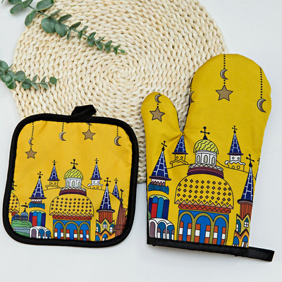 Eid Mubarak cepeškrāsns cimdu spilventiņš musulmaņu ramadāna mikroviļņu krāsns BBQ pretkarstuma izolācijas paklājiņš islāms cepšanai virtuves aksesuāri dekors