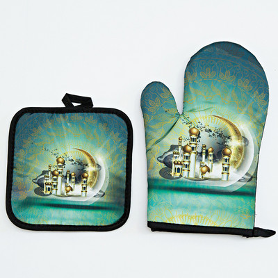 Eid Mubarak cepeškrāsns cimdu spilventiņš musulmaņu ramadāna mikroviļņu krāsns BBQ pretkarstuma izolācijas paklājiņš islāms cepšanai virtuves aksesuāri dekors