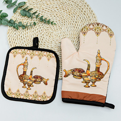 Eid Mubarak cepeškrāsns cimdu spilventiņš musulmaņu ramadāna mikroviļņu krāsns BBQ pretkarstuma izolācijas paklājiņš islāms cepšanai virtuves aksesuāri dekors