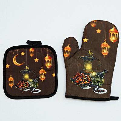 Eid Mubarak cepeškrāsns cimdu spilventiņš musulmaņu ramadāna mikroviļņu krāsns BBQ pretkarstuma izolācijas paklājiņš islāms cepšanai virtuves aksesuāri dekors